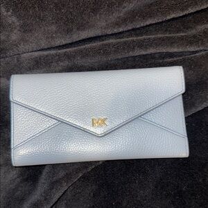 Michael Kors Light Blue Pebbled Envelope Wallet with Sliver hardware MK